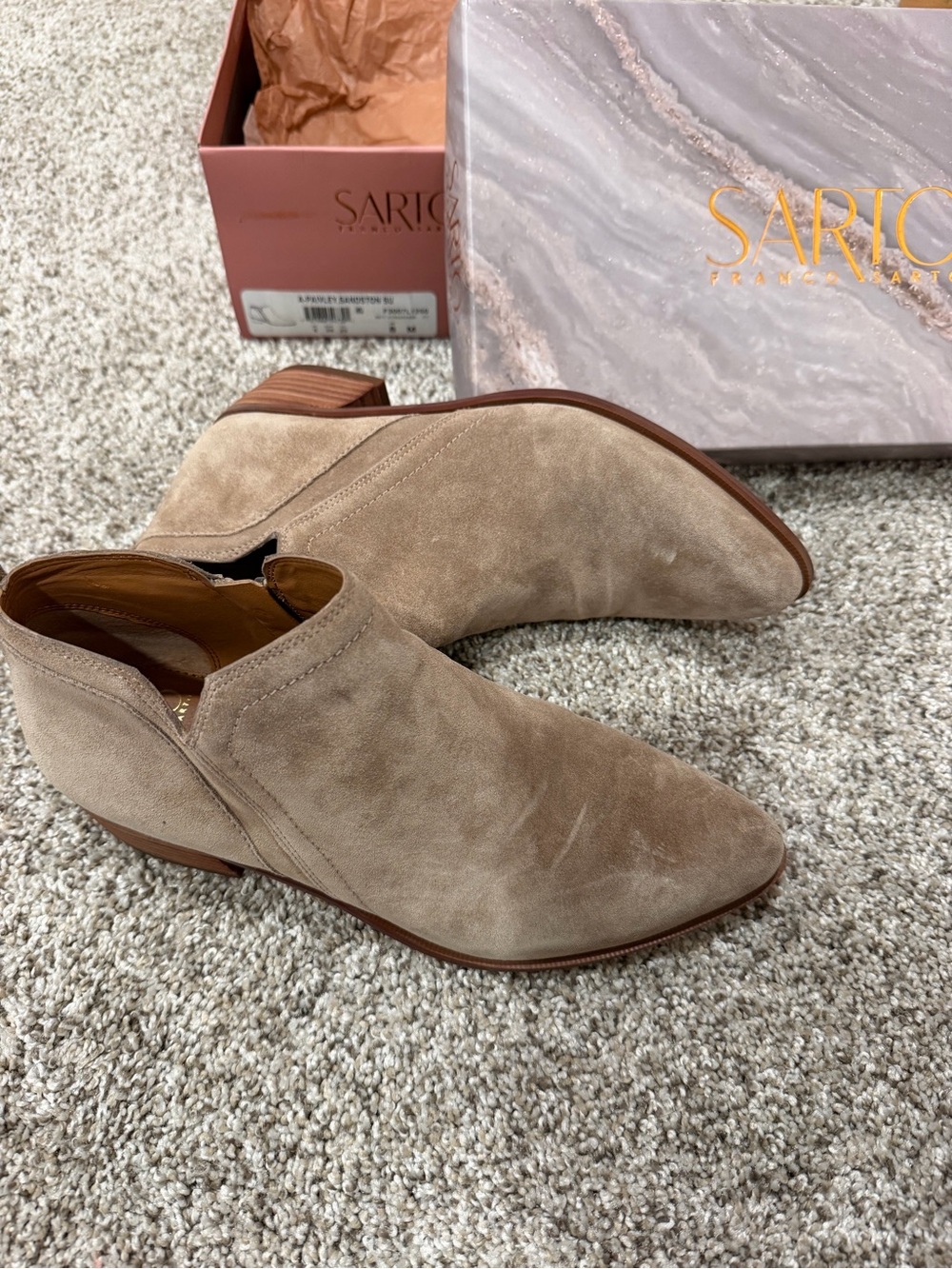 Franco Sarto Beige Suede Ankle Booties